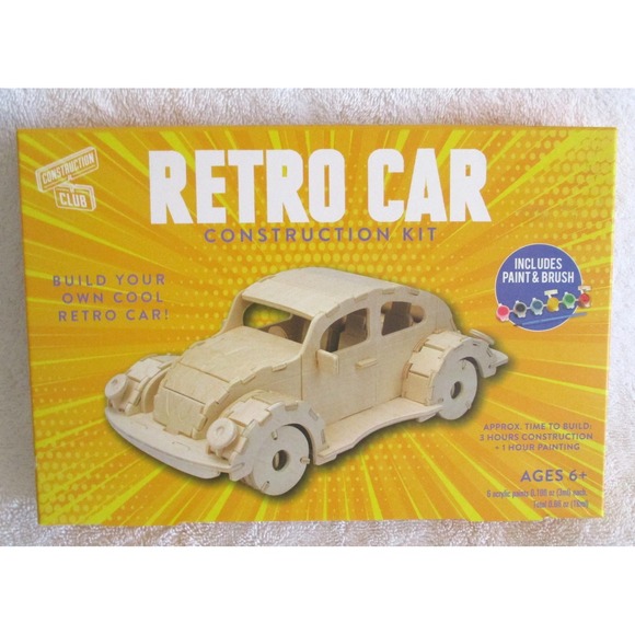 Other - Retro Car Construction Kit Wooden Model w/Paint & Brush Set 7768